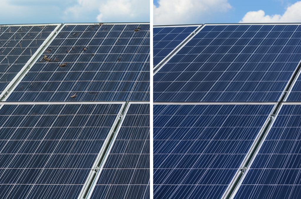 Comparison of dirty vs clean solar panels